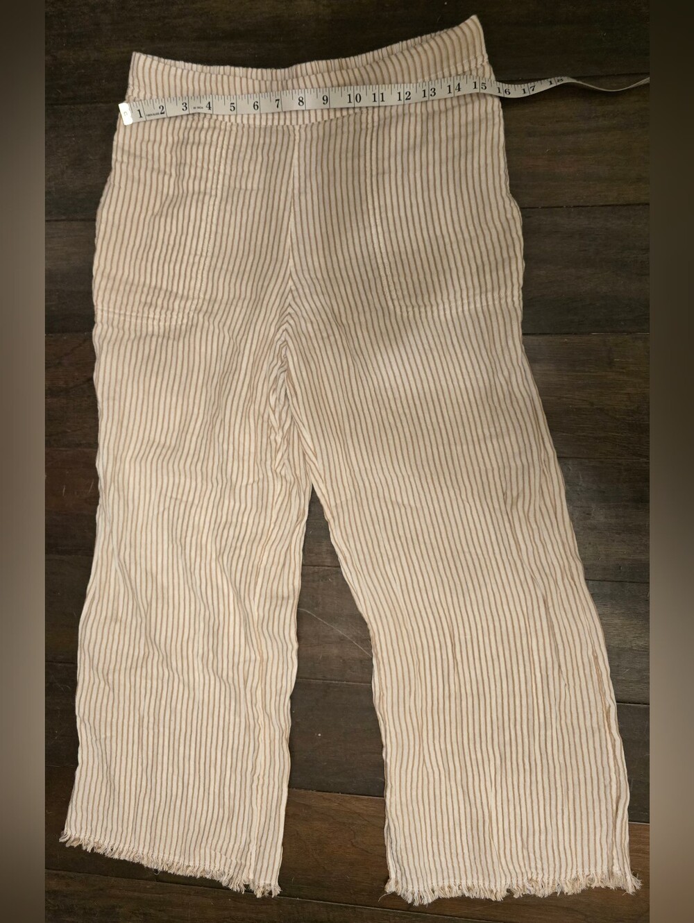 NIC+ZOE 8P Striped Wide Leg Pants Frayed Hem Petite